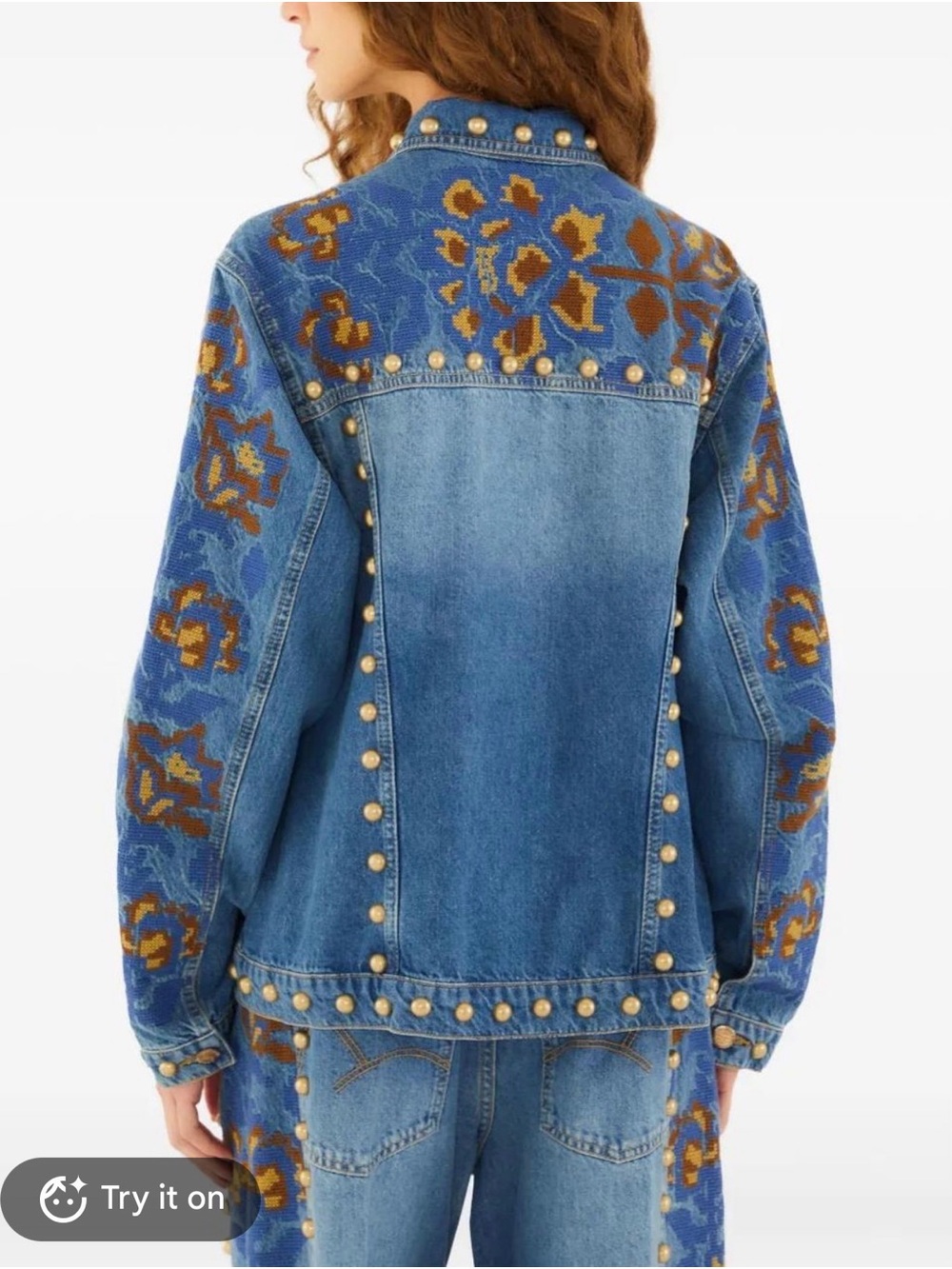 FARM Rio Blue Denim Studded Jacket with Embroidered Accents - Picture 2 of 4